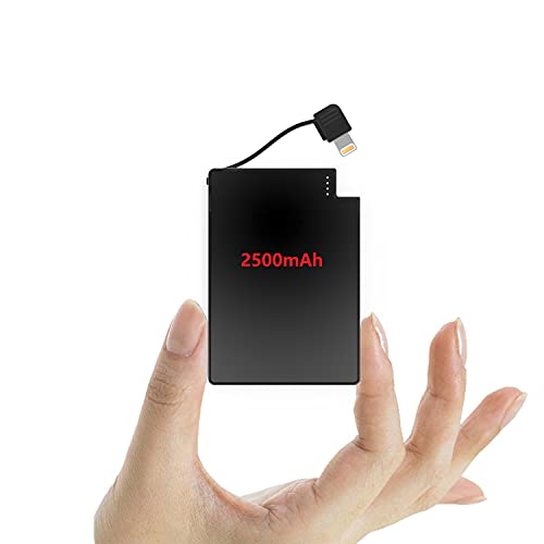 TNTOR - 2500mAh Powerbank, Super Ultra Dünn Design [nur 4 mm] Built In Kable Mini Power Bank Ladegerät - (Matt Black, nur für iPhone) von TNTOR