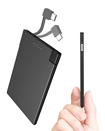 TNTOR Power Bank, 3500mAh Ultra Slim Powerbank, externer Akku externes Ladegerät mit intregierten USB C Kabel Kompatibel mit Samsung Galaxy Sony Xiaomi Huawei usw von TNTOR