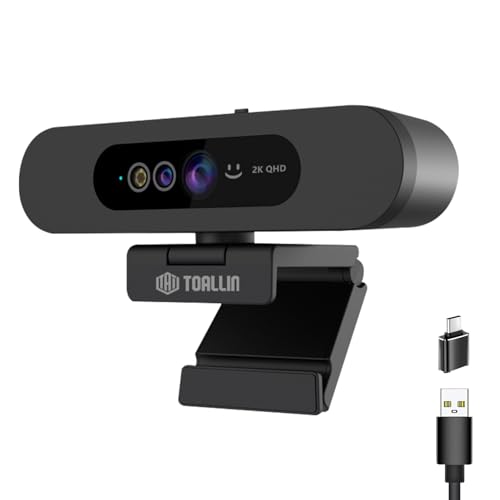 TOALLIN 2K QHD-Webcam für Windows Hello Face Login, IR-Gesichtserkennungskamera, USB-Webcam mit Mikrofon, 92°-Weitwinkelansicht, Computer-Webkamera für Videoanrufe von TOALLIN