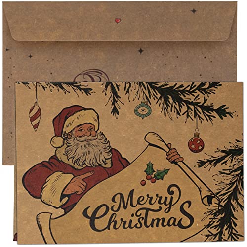 TOBJA® 15x Kraftpapier Weihnachtskarten mit Umschlag - Frohe Weihnachten, Merry Christmas Karten-Set | Klappkarten Weihnachten aus original Kraftpapier | Hochwertige Weihnachts Grußkarten von TOBJA
