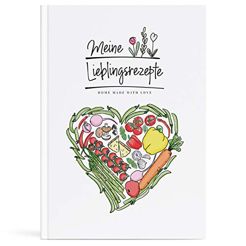 TOBJA® A4 Kochbuch selbst schreiben - Rezeptbuch zum selberschreiben " Lieblingsrezepte " | Hardcover Backbuch zum selberschreiben mit Register (Weiß) von TOBJA