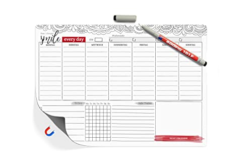 TOBJA® Wochenplaner magnetisch inkl. Stift - Terminplaner ohne Datum zum abwischen und wiederverwenden | Weekly Ziele setzen, to do listen block & Merkliste | Wochenplaner abwischbar (Magnetisch) von TOBJA