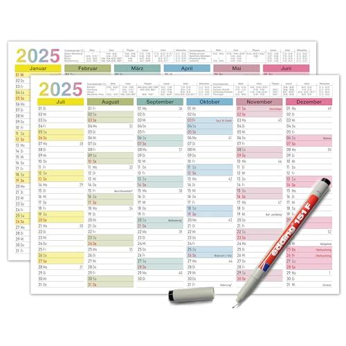 TOBJA 2024 A4 Tafelkalender - Bunter Jahresplaner, abwischbar & wasserlöslich, inkl. Stift. Kalender 2024 Wandkalender (abwischbar +1 Stift) von TOBJA