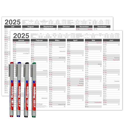 TOBJA Kalender A4 2024 abwischbar inkl. 4 Markenstifte bunt - A4 Kalender als Wandkalender Jahresplaner | Anthrazit Jahreskalender 2024 (abwischbar +4 Stifte) von TOBJA