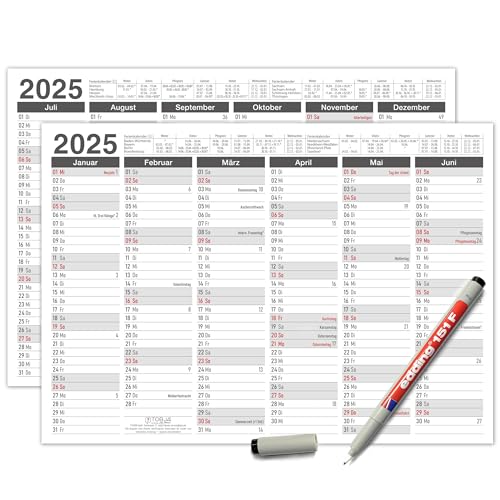 TOBJA Kalender A4 2024 abwischbar inkl. Markenstift - A4 Kalender als Wandkalender Jahresplaner | Anthrazit Jahreskalender 2024 (abwischbar +1 Stift) von TOBJA