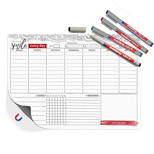 TOBJA Magnetischer Wochenplaner mit Habit Tracker und To-Do-Liste - Abwischbarer Organizer inklusive 4 Markenstifte | DIN A4 Größe (Magnetisch + 4 Stifte) von TOBJA
