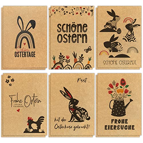 TOBJA Osterkarten 12er Set - Hochwertige Oster Postkarten in 6 Variationen | Original Kraftpapier Grußkarten DIN A6 (Ostern) von TOBJA