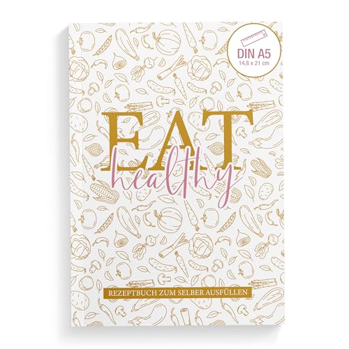 TOBJA Rezeptbuch zum Selberschreiben DIN A5 „Goldstück – EAT healthy“ | 92 Seiten | Platz für 87 Rezepte | Leseband & Buchklappen | Kochbuch mit Saisonkalender, Register & Foto-Feldern TOBJA Rezeptbuch zum Selberschreiben DIN A5 „Goldstück – EAT healthy“ | 92 Seiten | Platz für 87 Rezepte | Leseband & Buchklappen | Kochbuch mit Saisonkalender, Register & Foto-Feldern von TOBJA