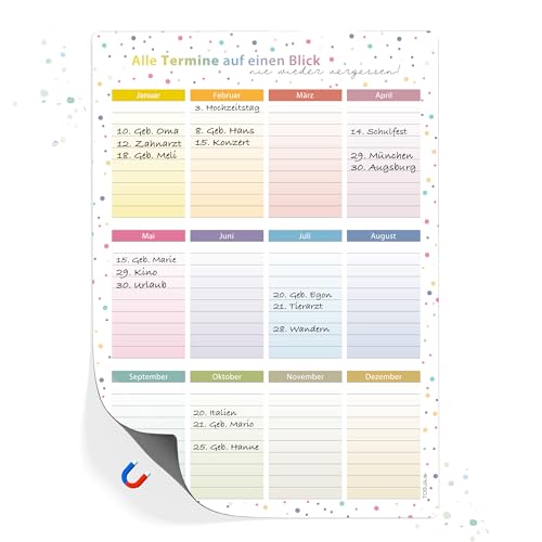 TOBJA magnetischer Geburtstagskalender A4 | Jahresunabhängig & abwischbar | Immerwährender Kalender mit bunten Dots | Dekorativ & wiederverwendbar (Dots magnetisch) von TOBJA