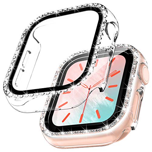 TOCOL 2 Stück Hülle Kompatibel mit Apple Watch Series 6/5/4 40mm,360° Rundum Bling Cover Diamonds für iWatch Girl 40mm Transparent von TOCOL