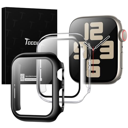 TOCOL 2 Stück Hülle für Apple Watch SE / 6/5 / 4 40mm mit Schutzfolie, Case für iWatch Series 6 5 4 SE 40mm, HD Bläschenfrei Kratzfestes für iWatch Series SE/6/5/4 40mm Case - Schwarz/Transparent von TOCOL