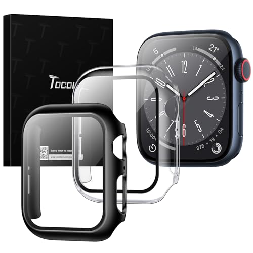 TOCOL 2 Stück Hülle für Apple Watch SE / 6/5 / 4 44mm mit Schutzfolie, Case für iWatch Series 6 5 4 SE 44mm, HD Bläschenfrei Kratzfestes für iWatch Series SE/6/5/4 44mm Case - Schwarz/Transparent von TOCOL