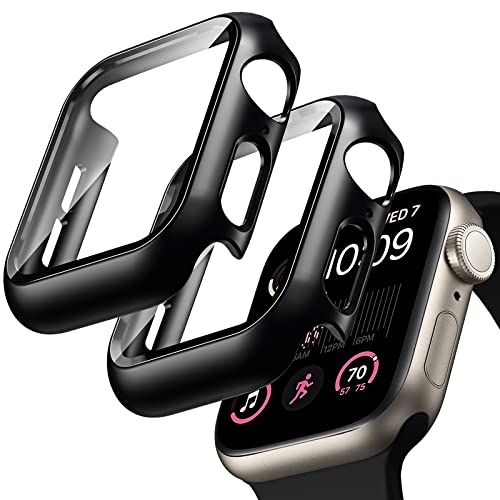 TOCOL 2 Stück Hülle für Apple Watch Ultra Series 8 7 6 5 4 Case mit Schutzfolie, HD Bläschenfrei, Kratzfestes Case (44 mm, Schwarz) von TOCOL