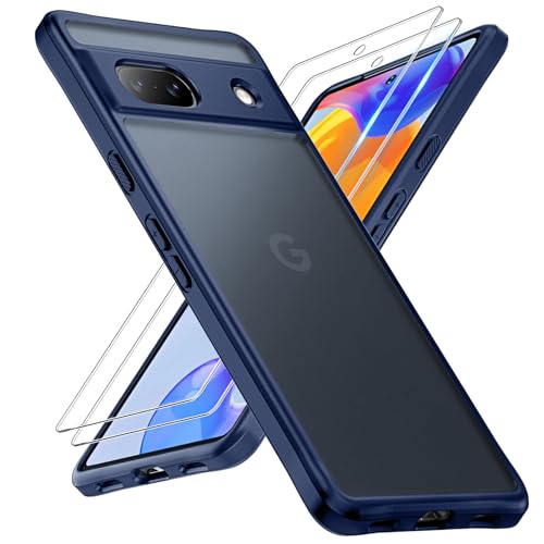 TOCOL 3 in 1 für Google Pixel 8A mit Schutzglas, Vollständiger Kameraschutz Stoßfest Kratzfest Matte Handyhülle für Pixel 8A Case, Blau von TOCOL