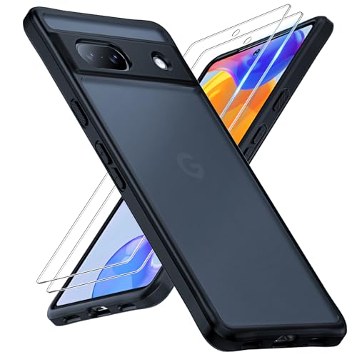 TOCOL 3 in 1 für Google Pixel 8A mit Schutzglas, Vollständiger Kameraschutz Stoßfest Kratzfest Matte Handyhülle für Pixel 8A Case, Schwarz von TOCOL