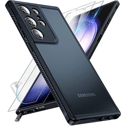 TOCOL 3 in 1 für Samsung Galaxy S23 Ultra Hülle mit 2 Stück Sanft Schutzfolie, [Vollständiger Kameraschutz] [Schutz in Militärqualität] Stoßfest Handyhülle für S23 Ultra 5G 6.8", Schwarz von TOCOL