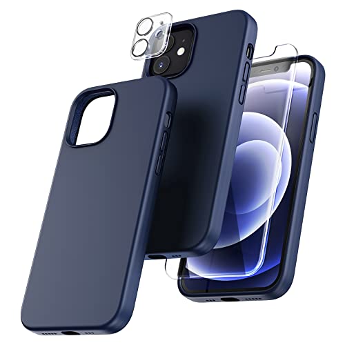 TOCOL 3-in-1 für iPhone 12 Hülle, für iPhone 12 Pro Hülle mit 2 Stück Schutzfolie + Kameraschutz, Silikon Handyhülle für iPhone 12/12 Pro 6,1" [Stoßfest] [Kratzfest], Blau von TOCOL
