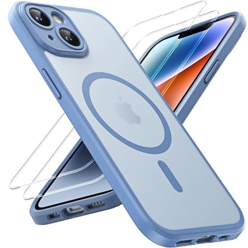 TOCOL 3 in 1 für iPhone 14 Hülle für Magsafe, Vollständiger Kameraschutz Stoßfest Kratzfest Magnetisch Handyhülle für iPhone 14 Case, Hellblau von TOCOL