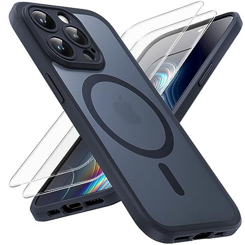 TOCOL 3 in 1 für iPhone 14 Pro Hülle Magnetisch, mit 2 Stück Schutzglas [Vollständiger Kameraschutz] [Schutz in Militärqualität] Stoßfest Handyhülle für iPhone 14 Pro 6.1", Weltraum schwarz von TOCOL