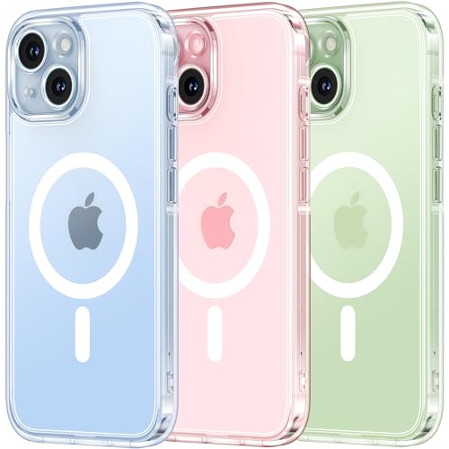 TOCOL 3 in 1 für iPhone 15 Hülle für Magsafe, [Vollständiger Kameraschutz] [Schutz in Militärqualität] Stoßfest Kratzfest Magnetisch Handyhülle für iPhone 15 Case, Transparent von TOCOL