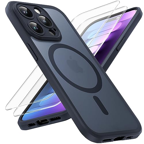 TOCOL 3 in 1 für iPhone 15 Pro Hülle für Magsafe, Vollständiger Kameraschutz Stoßfest Kratzfest Magnetisch Handyhülle für iPhone 15 Pro Case, Schwarz von TOCOL