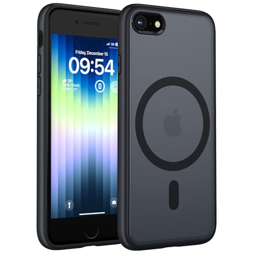 TOCOL für iPhone SE 3/2(2022/2020) Hülle für Magsafe, für iPhone 8/7 Hülle, Stoßfest Anti-Fingerabdruck Kratzfest Transluzente Rückseite Matt Magnetisch Handyhülle für iPhone 8/7/SE Case, Schwarz von TOCOL