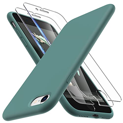 TOCOL 3 in 1 für iPhone SE Hülle 2022/2020, iPhone 8 Hülle mit 2 Stück Schutzglas, Flüssig Silikon Handyhülle für iPhone SE 2022/2020 iPhone 8 iPhone 7, Stoßfest Schutzhülle - Mitternachtsgrün von TOCOL