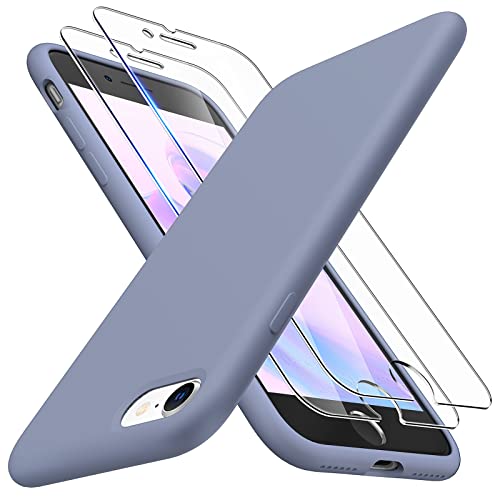 TOCOL 3 in 1 für iPhone SE Hülle 2022/2020, iPhone 8 Hülle mit 2 Stück Schutzglas, Flüssig Silikon Handyhülle für iPhone SE 2022/2020 iPhone 8 iPhone 7, Stoßfest Schutzhülle - Lavendelgrau von TOCOL