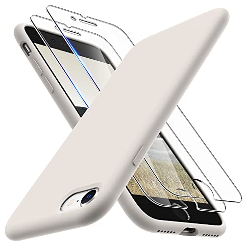 TOCOL 3 in 1 für iPhone SE Hülle 2022/2020, iPhone 8 Hülle mit 2 Stück Schutzglas, Flüssig Silikon Handyhülle für iPhone SE 2022/2020 iPhone 8 iPhone 7, Stoßfest Schutzhülle - Steingrau von TOCOL