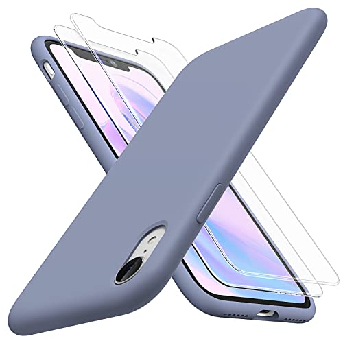 TOCOL 3-in-1 für iPhone XR Hülle Silikon, [mit 2 Stück Schutzfolie] Handyhülle für iPhone XR [Mikrofaserfutter] [Kratzfest] [Stoßfeste] Schutzhülle iPhone XR 6,1" Case - Lavendelgrau von TOCOL