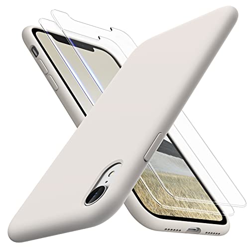 TOCOL 3-in-1 für iPhone XR Hülle Silikon, [mit 2 Stück Schutzfolie] Handyhülle für iPhone XR [Mikrofaserfutter] [Kratzfest] [Stoßfeste] Schutzhülle iPhone XR 6,1" Case - Steingrau von TOCOL