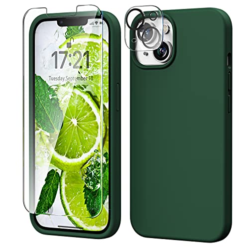 TOCOL 5 in 1 für iPhone 14 Hülle, mit 2 Stück Schutzglas + 2 Stück Kameraschutz, Flüssig Silikon Handyhülle Stoßfest rutschfest Schutzhülle für iPhone 14 6,1", Alpingrün von TOCOL