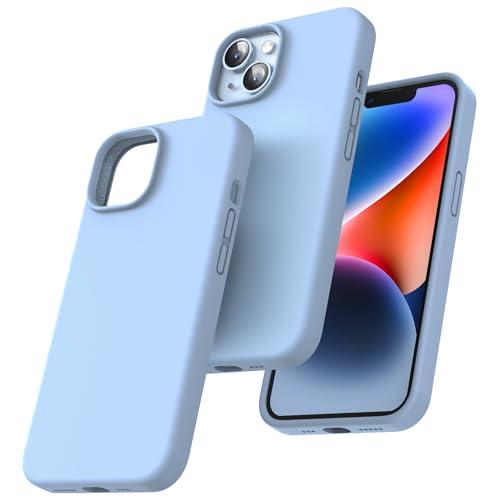 TOCOL 5 in 1 für iPhone 14 Hülle, mit 2 Stück Schutzglas + 2 Stück Kameraschutz, Flüssig Silikon Handyhülle Stoßfest rutschfest Schutzhülle für iPhone 14 6,1", Himmelblau von TOCOL