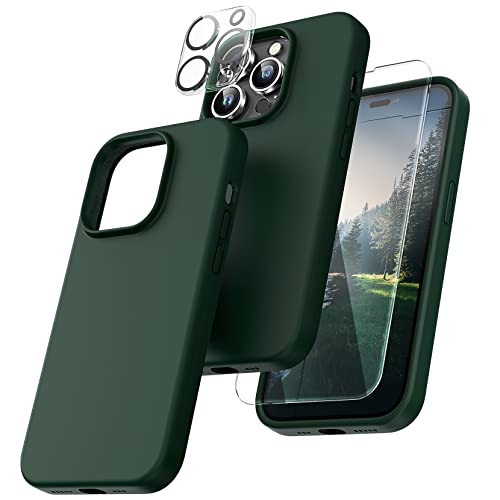 TOCOL 5 in 1 für iPhone 14 Pro Hülle, mit 2 Stück Schutzglas + 2 Stück Kameraschutz, Flüssig Silikon Handyhülle Stoßfest rutschfest Schutzhülle für iPhone 14 Pro 6,1", Alpingrün von TOCOL