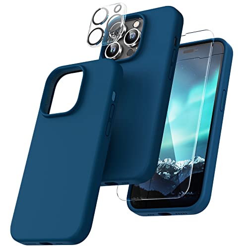 TOCOL 5 in 1 für iPhone 14 Pro Max Hülle, mit 2 Stück Schutzglas + 2 Stück Kameraschutz, Flüssig Silikon Handyhülle Stoßfest rutschfest Schutzhülle für iPhone 14 Pro Max 6,7", Mitternachtsblau von TOCOL