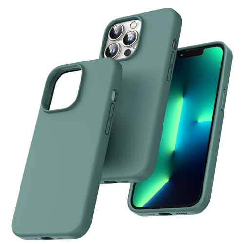 TOCOL 5-in-1 iPhone 13 Pro Hülle, mit 2 Stück Schutzfolie + 2 Stück Kameraschutz, Flüssig Silikon Handyhülle iPhone 13 Pro 6.1", Kratzfestes Stoßfest Schutzhülle für iPhone 13 Pro - Mitternachtsgrün von TOCOL