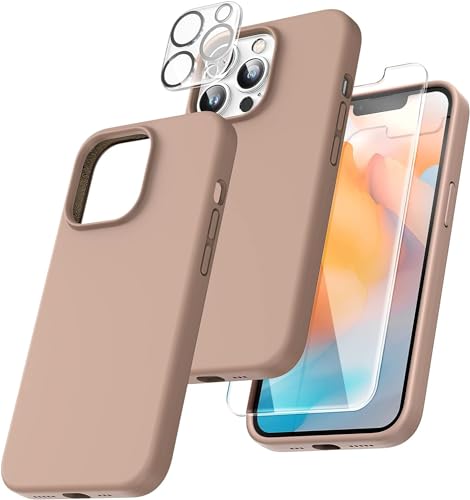 TOCOL 5-in-1 iPhone 13 Pro Hülle, mit 2 Stück Schutzfolie + 2 Stück Kameraschutz, Flüssig Silikon Handyhülle iPhone 13 Pro 6.1", Kratzfestes Stoßfest Schutzhülle für iPhone 13 Pro - Hellbraun von TOCOL