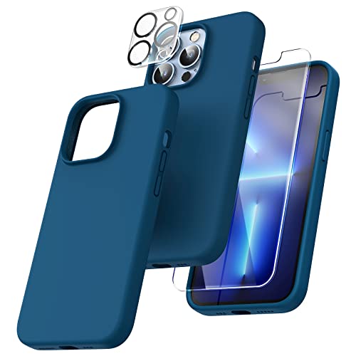 TOCOL 5-in-1 iPhone 13 Pro Hülle, mit 2 Stück Schutzfolie + 2 Stück Kameraschutz, Flüssig Silikon Handyhülle iPhone 13 Pro 6.1", Kratzfestes rutschfest Schutzhülle iPhone 13 Pro - Mitternachtsblau von TOCOL