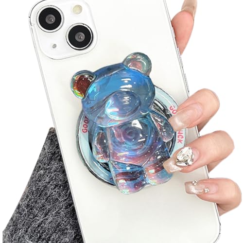 TOEECY Handy Griff Einziehbarer Airbag 3D Cartoon Bär Griff Magnet Kompatibel Halterung Mobiltelefon Ausziehbarer Sockel Stand Ständer Handyhalterung für Smartphone Tablets (Blau) von TOEECY