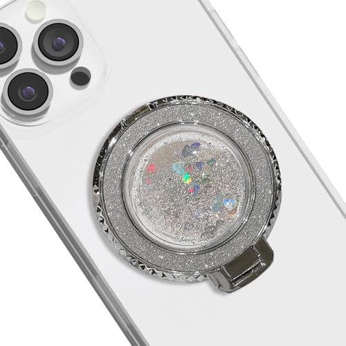 TOEECY Handyschlaufen Magnet Kompatibel Handy Griffhalter 360 Grad Drehbarer Handy Ring Halter Ausziehbarer Sockel und Griff mit Pailletten Handy-Ständer für Handys und Tablets (Silber) von TOEECY