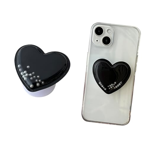 TOEECY Liebe Handy-Halter Fingerhalterung Handy Kleber Heart Shape Griff Versenkbare Halterung Drehbarer Handyhalter Phone Ständer Handyanhänger Zubehör Für Mobiltelefone(Schwarz) von TOEECY