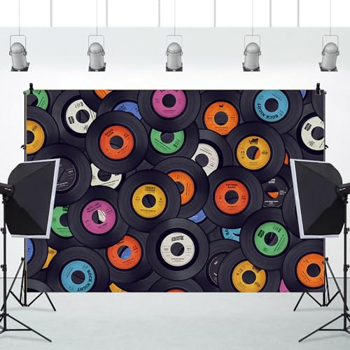 2,1 x 1,5 m Retro-Musik-Schallplattenhintergrund, Old Rock Roll Vinyl-Schallplattenhintergrund für 70er, 80er, 90er Jahre, Hip-Hop, Disco, Tanz, Konzert, Party, Fotografie, Zubehör, Musik, Themenparty 2,1 x 1,5 m Retro-Musik-Schallplattenhintergrund, Old Rock Roll Vinyl-Schallplattenhintergrund für 70er, 80er, 90er Jahre, Hip-Hop, Disco, Tanz, Konzert, Party, Fotografie, Zubehör, Musik, Themenparty von TOENGS