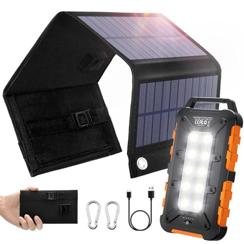 8W faltbaren Solarpanel mit Solar Powerbank 20000mAh PD 15W Solarladegerät QC3.0 USB C Schnelles Aufladen und 4 Ausgängen externer Akku Tragbares Ladegerät für Handys, Camping, Outdoor und mehr von TOENNESEN