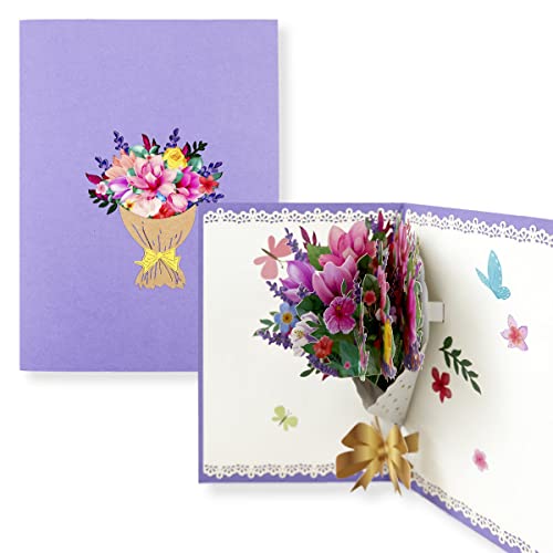 TOG BEG® 3D Pop-up Grußkarte mit Motiven ein bunte Blumenstrauß zum Geburtstag, Feiertag, Valentinestag, Hochzeit, Jubiläum für Familie, Freunde, Mitarbeiter oder Lehrer inkl. Umschlag von TOG BEG