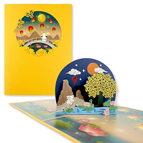 TOG BEG® 3D Pop-up Grußkarte mit Motiven wie Vollmond, Kaninchen, KongMing Laternen im asiatischen Stil, zum chinesischen Neujahr, Mondfest, Valentinstag inkl. Umschlag von TOG BEG