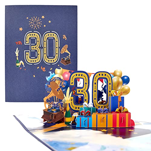 TOG BEG® 3D Pop-up Grußkarte mit Nummer und Dekolationen wie Geschenke zum 30. Geburtstag oder Jubiläum, hochzeit für Eltern, Großeltern, Freunde inkl. Umschlag - pop up karte geburtstag 30 von TOG BEG
