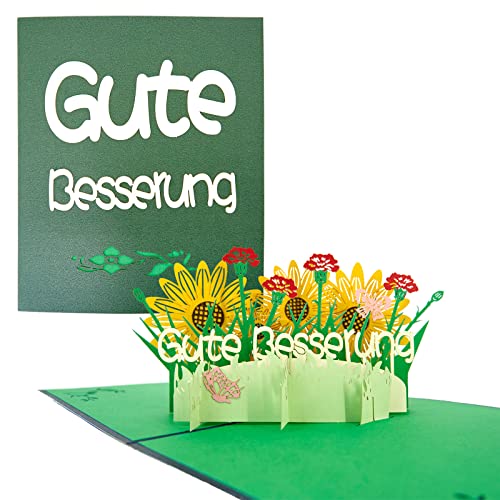 TOG BEG 3D Pop-up Grußkarte mit Motiven Gute Besserung und Blumen, ein liebevolles Geschenk und Gute Besserung für Familien, Freunde, Kollegenkreis inkl. Umschlag (grün) von TOG BEG