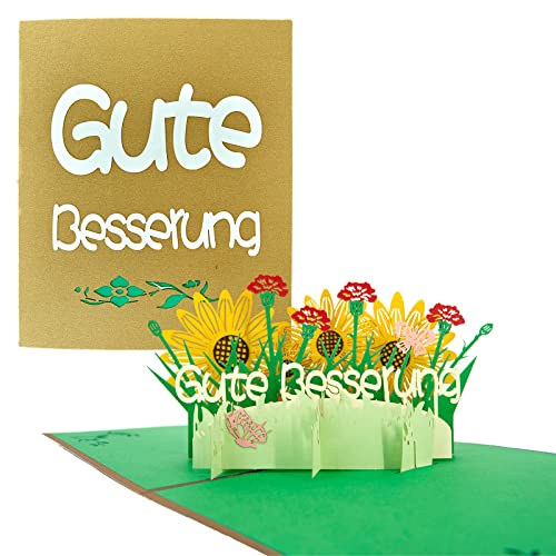 TOG BEG 3D Pop-up karte mit Motiven - Gute Besserung - und Blumen, ein liebevolles Geschenk und Gute Besserung für betroffene Person aus Familien, Freunde, Kollegenkreis inkl. Umschlag - gold von TOG BEG