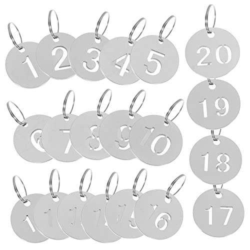 TOGEVAL 20 Stück Nummernschilder Aus Edelstahl Mit Nummerierten Schlüsselkennzeichnungen Id Etiketten Schlüsselanhänger Nummernschilder Für Gepäck Nummerierte Id Tags Hängende von TOGEVAL