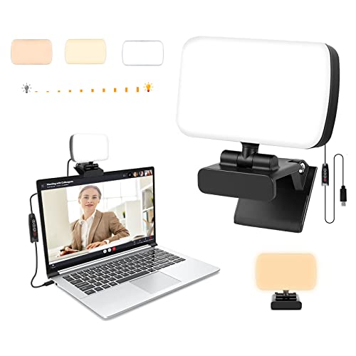 Videokonferenz-Beleuchtungs-Set, Clip-On-Licht für Laptop/Computer mit stufenlosem / 10 Stufen dimmen und 3 dimmbaren Farben, Webcam-Licht für Zoom-Meetings/Live-Streaming/Fernarbeiten/Make-up von TOHETO